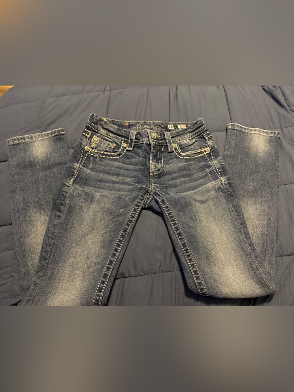 Miss Me Dark Wash Denim Jeans with Embroidered Waistband - Picture 2 of 15
